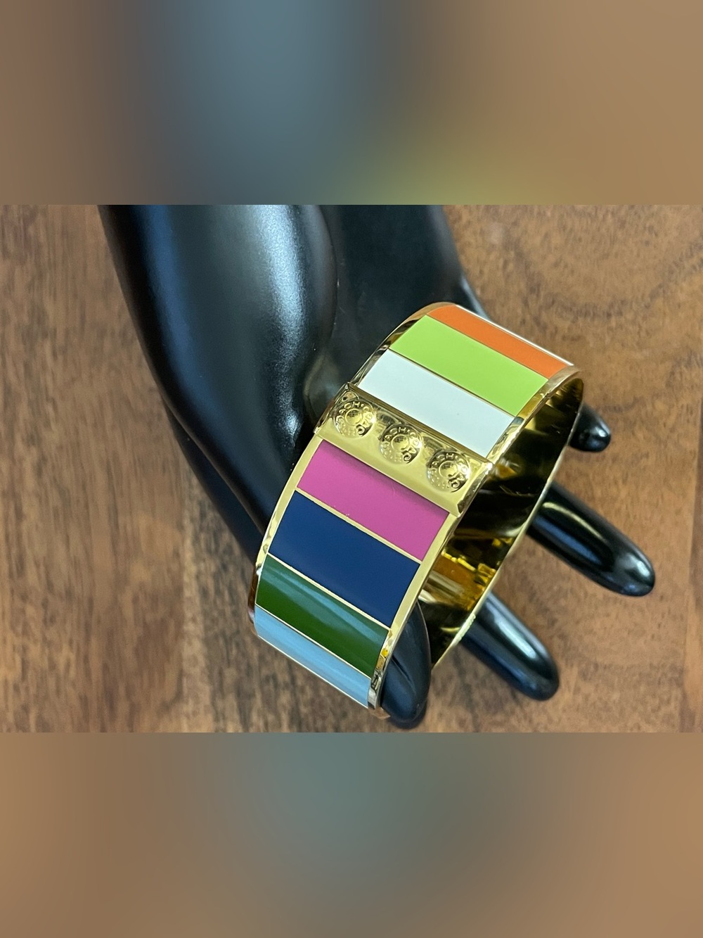 COACH Vintage Legacy Stripe Gold Tone Bangle Bracelet